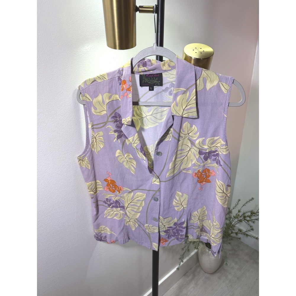 Kana'Iana top hawaiian resortwear‎ LG lavender floral tank cooling summer vacay